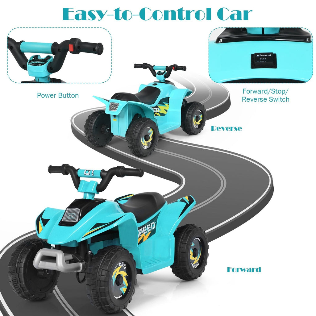 Cuatrimoto eléctrica infantil de 6 V con asiento bajo y ruedas resistentes al desgaste, azul