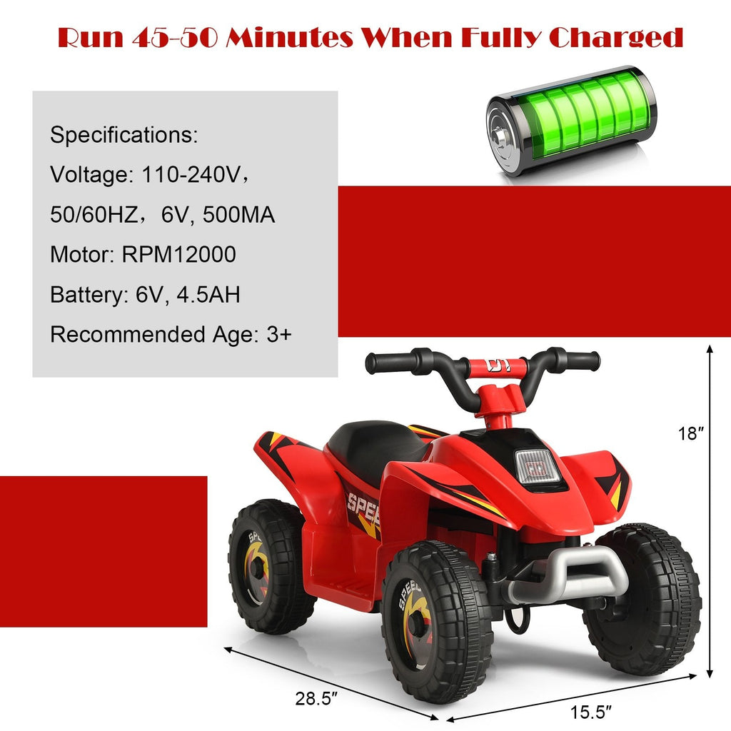 6V Elektro-Kinder-Quad mit Vorwärts- und Rückwärtsgang und 66 lb Tragkraft, Rot