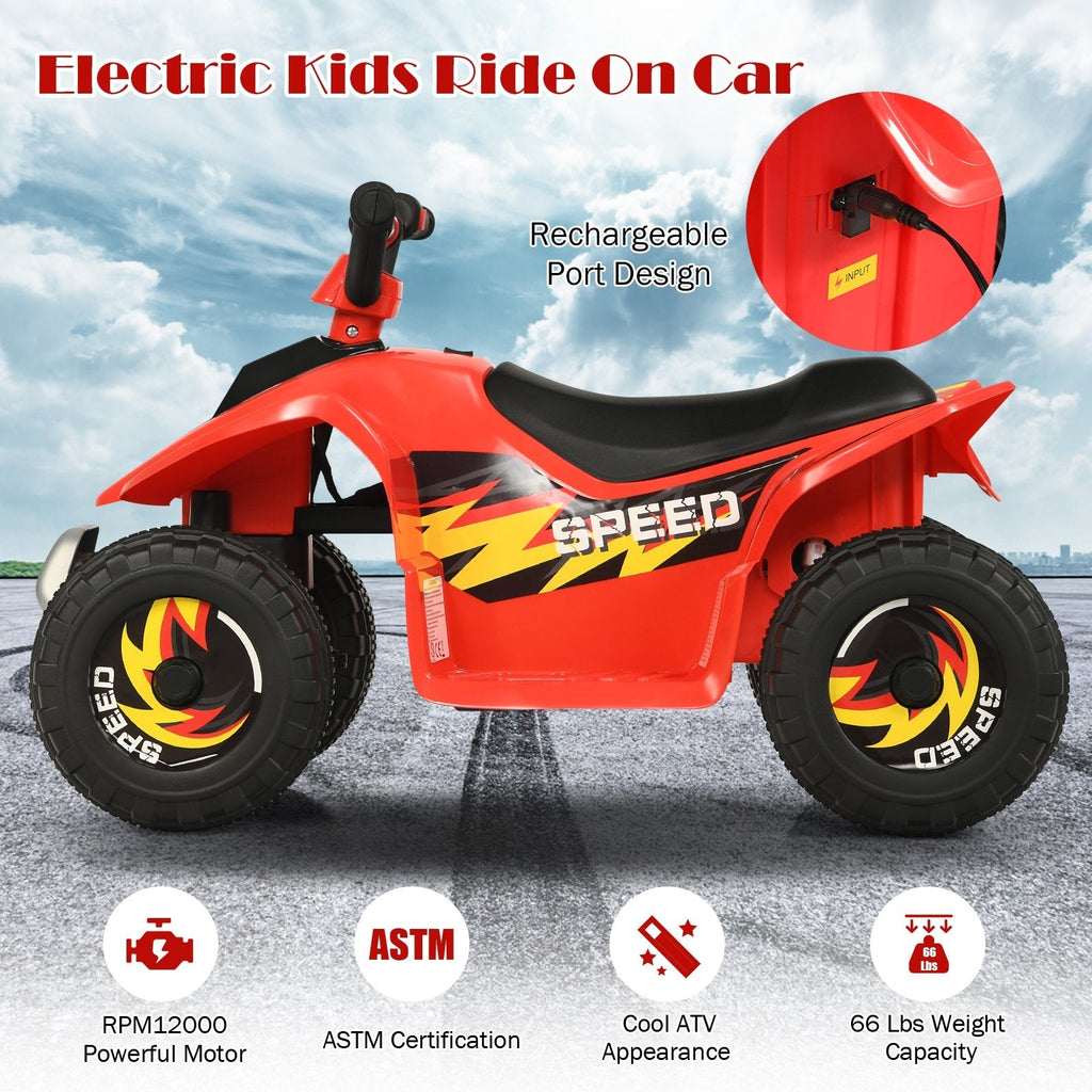 6V Elektro-Kinder-Quad mit Vorwärts- und Rückwärtsgang und 66 lb Tragkraft, Rot