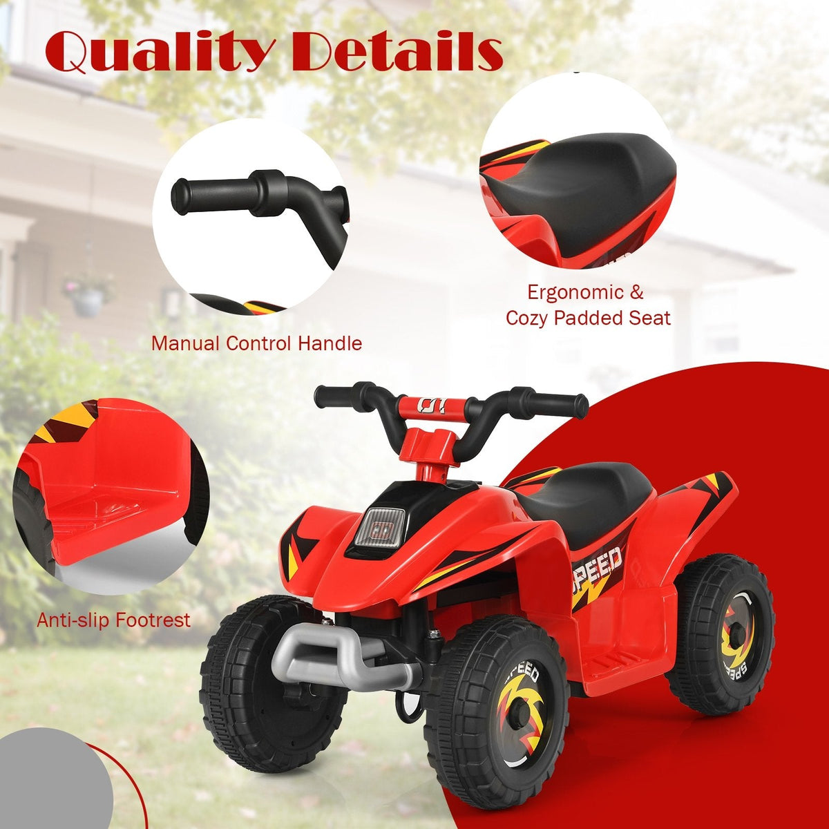 6V Elektro-Kinder-Quad mit Vorwärts- und Rückwärtsgang und 66 lb Tragkraft, Rot