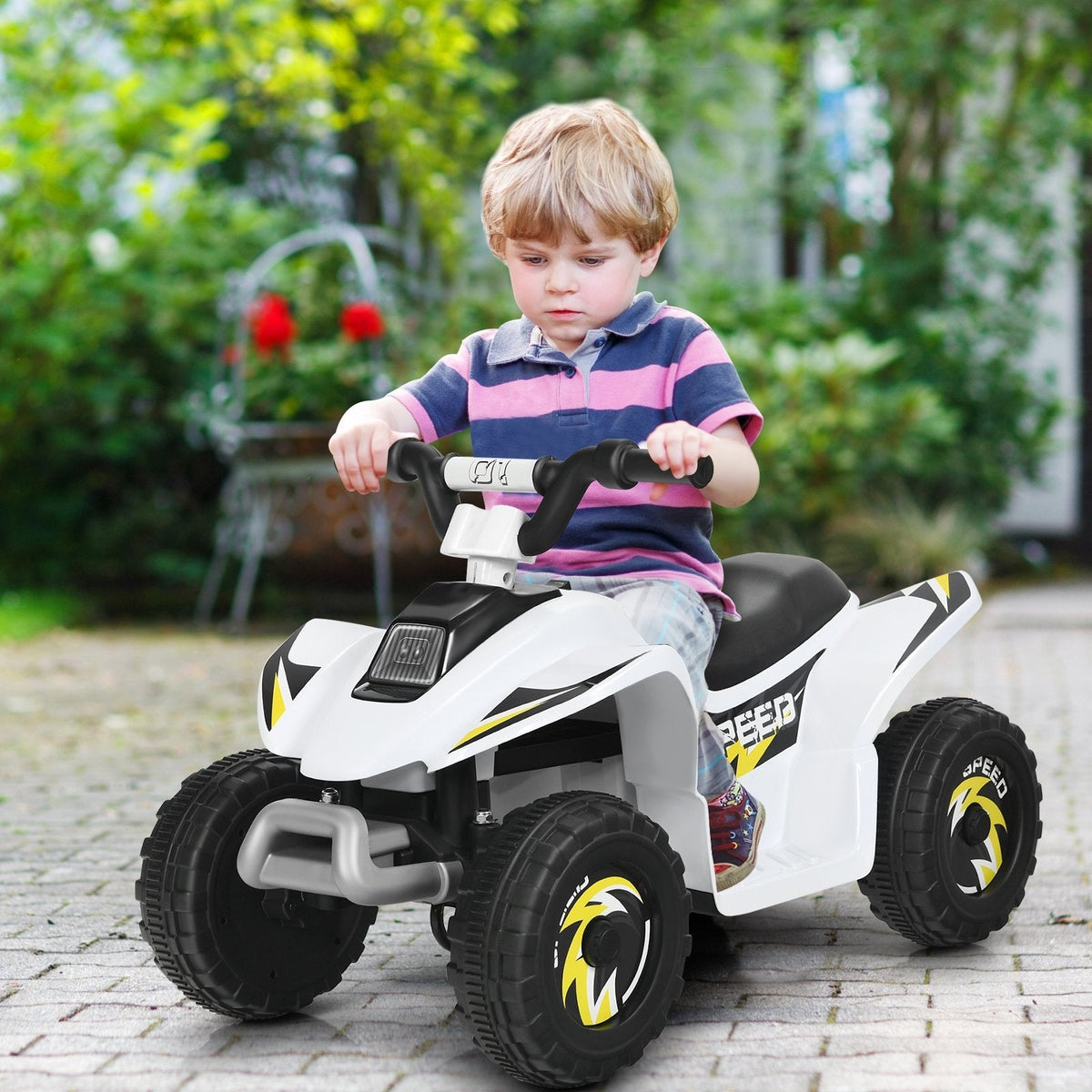 6V Elektro-Kinder-Quad mit gepolstertem Sitz und rutschfesten Fußstützen, Weiß