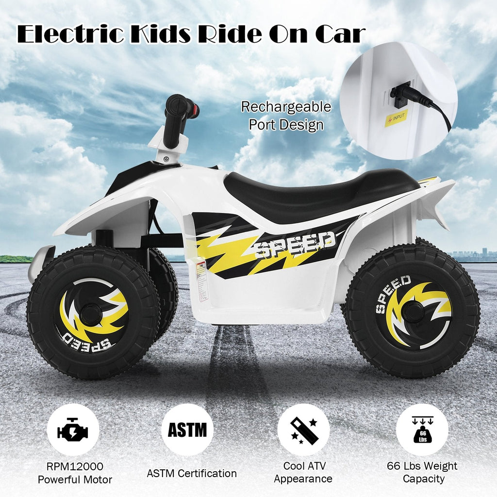 6V Elektro-Kinder-Quad mit gepolstertem Sitz und rutschfesten Fußstützen, Weiß