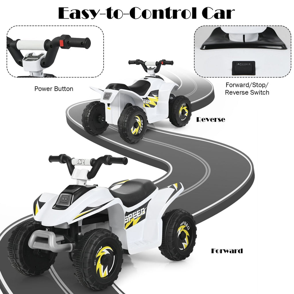 6V Elektro-Kinder-Quad mit gepolstertem Sitz und rutschfesten Fußstützen, Weiß
