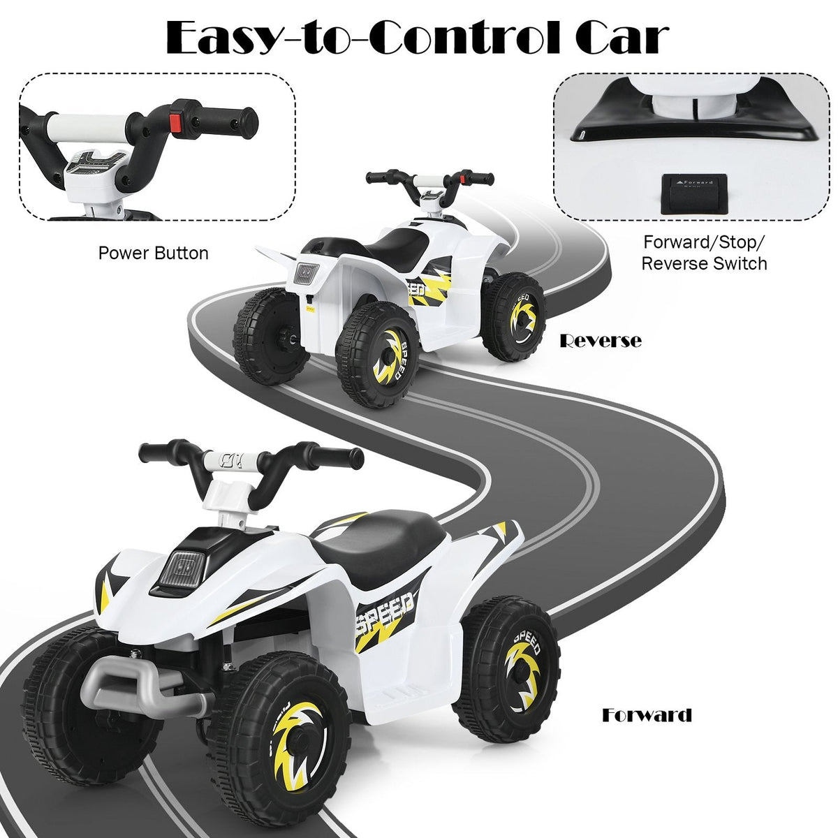 6V Elektro-Kinder-Quad mit gepolstertem Sitz und rutschfesten Fußstützen, Weiß