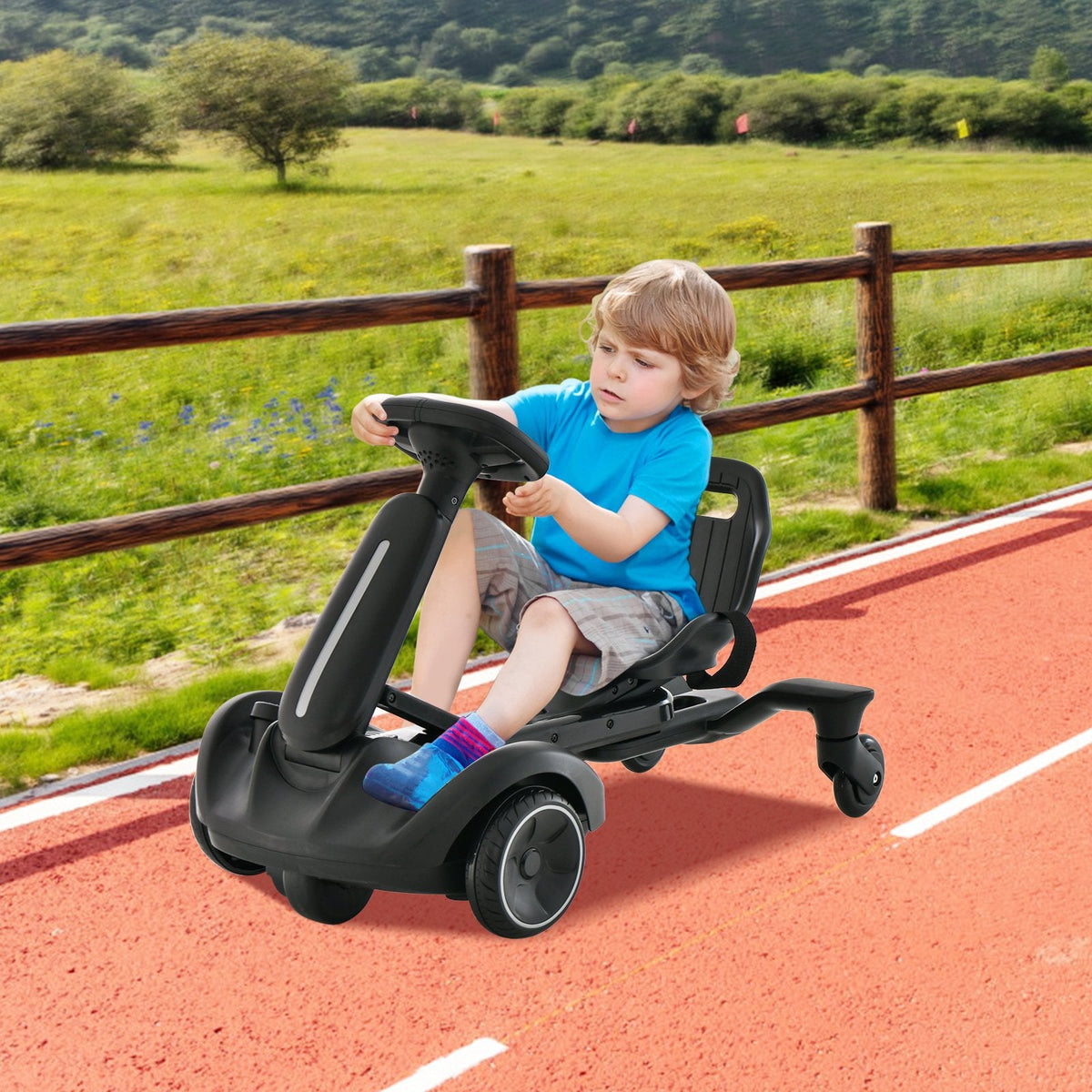 6V Kinder-Drift-Auto mit 360-Grad-Drehung, Sicherheitsgurt und zwei Sitzhöhen, Schwarz