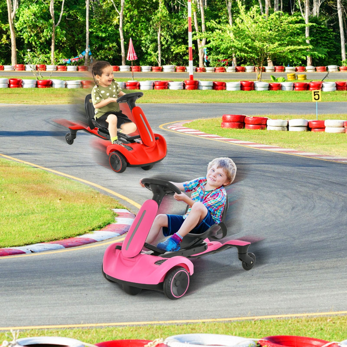 Coche de derrape para niños de 6 V con batería de 6 V y 5 Ah y de 1 a 2 horas de autonomía, rosa