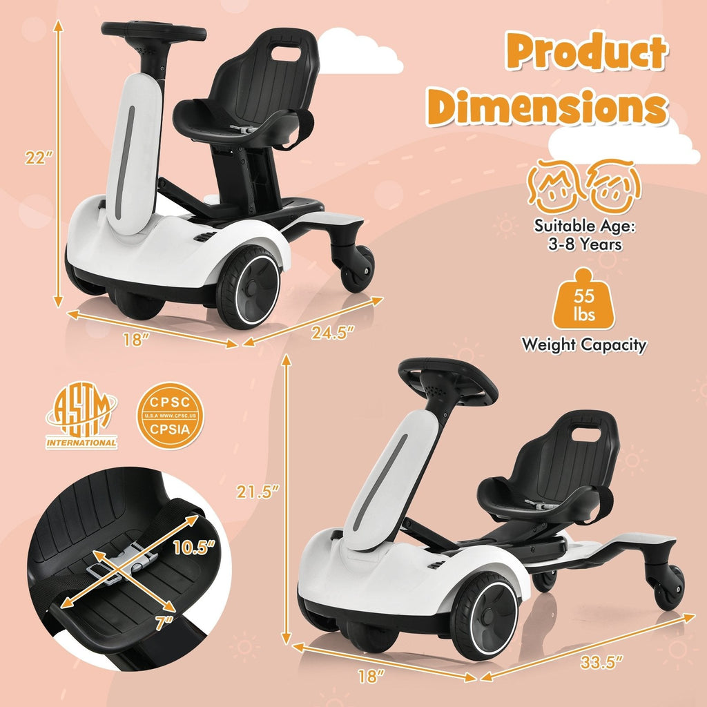 6V Kinder-Drift-Auto mit 9 kg Rahmen und 85 cm verlängerter Länge, Weiß