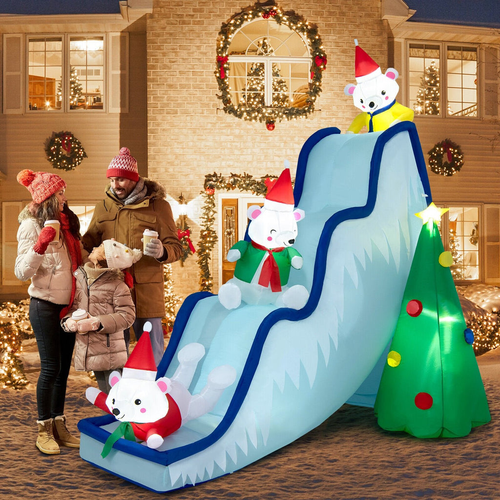 Décoration gonflable de scène ours polaire avec toboggan de 9 pieds et lumières LED