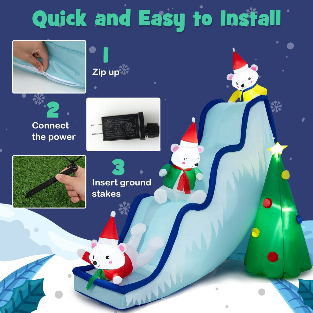 Décoration gonflable de scène ours polaire avec toboggan de 9 pieds et lumières LED