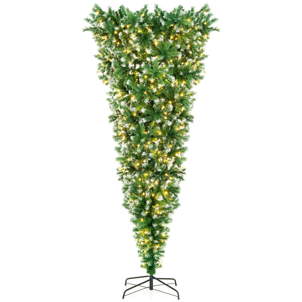 Árbol de Navidad invertido con luces integradas de 2,3 m, efecto nevado, 1100 ramas, 400 luces LED de color blanco cálido y 8 modos