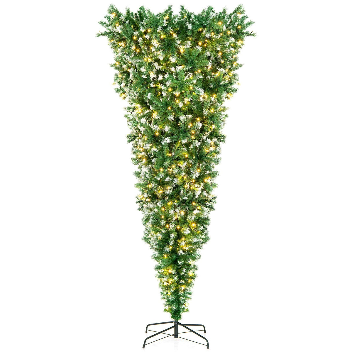 Árbol de Navidad invertido con luces integradas de 2,3 m, efecto nevado, 1100 ramas, 400 luces LED de color blanco cálido y 8 modos