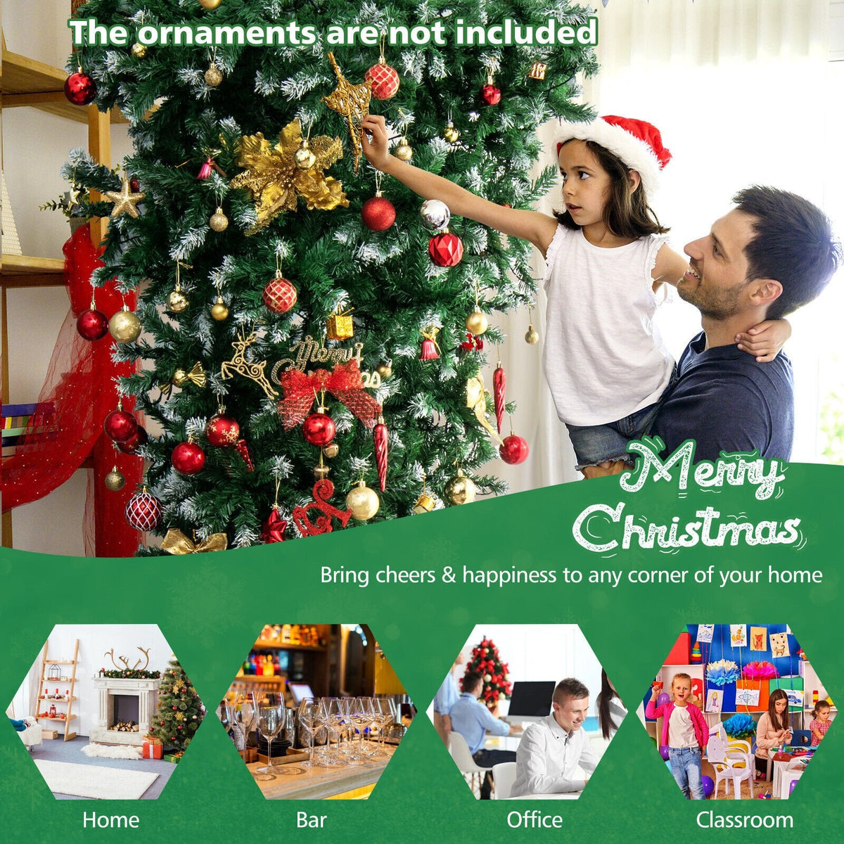 Árbol de Navidad invertido con luces integradas de 2,3 m, efecto nevado, 1100 ramas, 400 luces LED de color blanco cálido y 8 modos