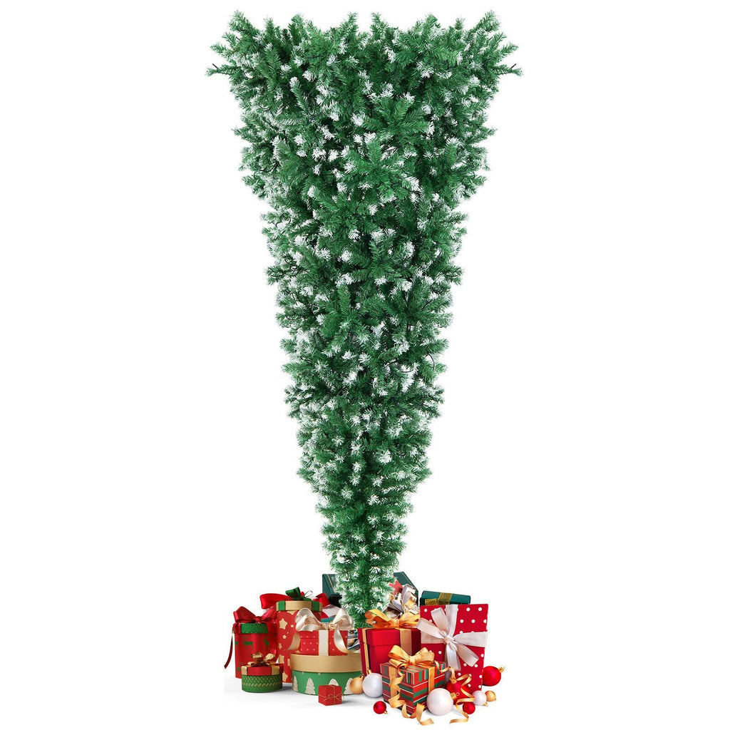 Árbol de Navidad invertido con luces integradas de 2,3 m, efecto nevado, 1100 ramas, 400 luces LED de color blanco cálido y 8 modos