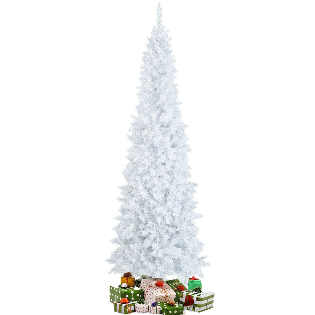 7 Fuß hoher weißer, beleuchteter Stab-Weihnachtsbaum, mit Scharnier, 800 Nadelspitzen, 300 warmweißen LEDs und 8 Blinkmodi
