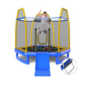 Trampolín de 7 pies con escalera y tobogán para interior y exterior-Azul