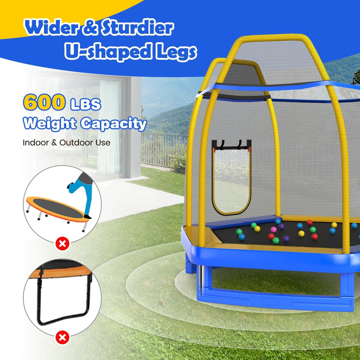 Trampolín de 7 pies con escalera y tobogán para interior y exterior-Azul