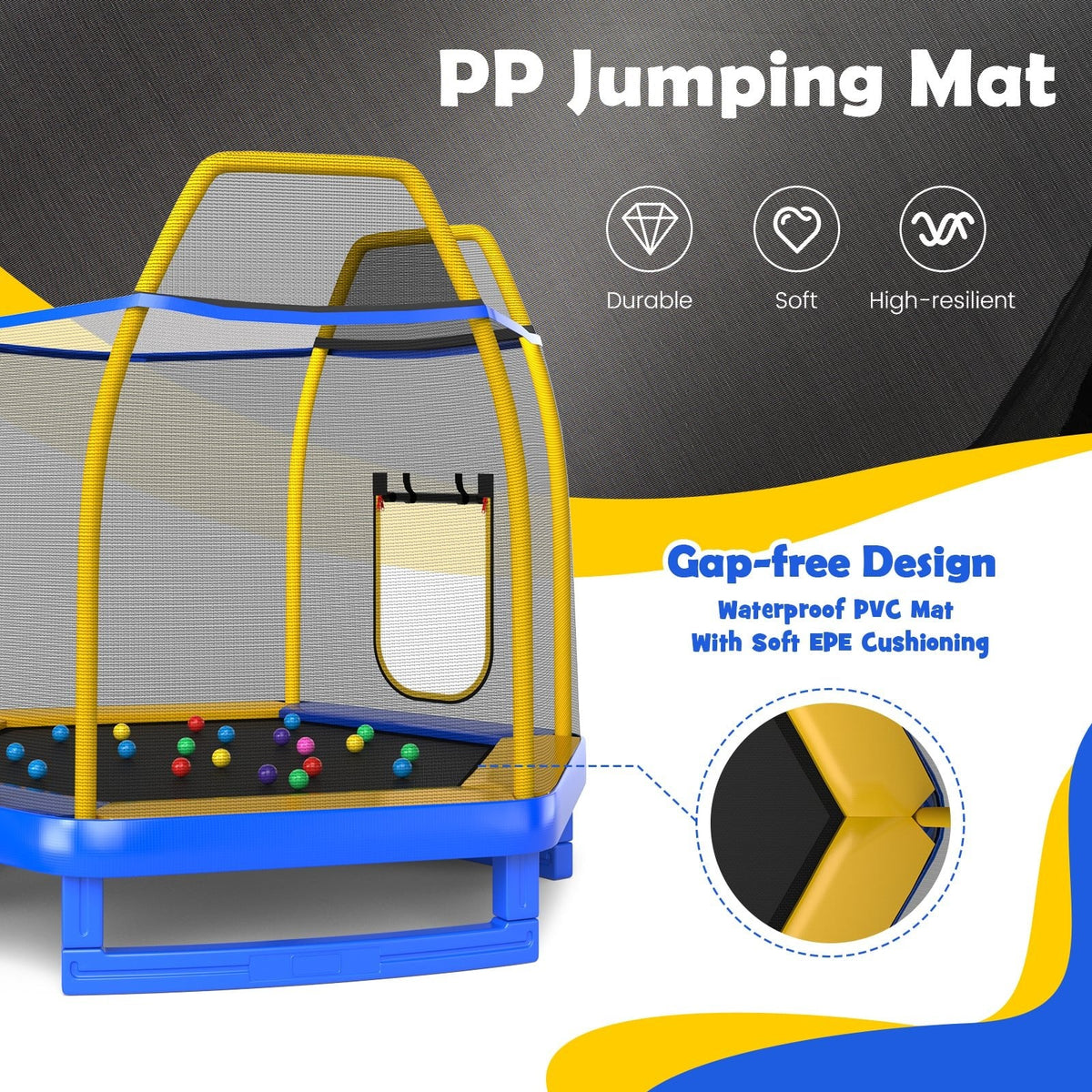 Trampolín de 7 pies con escalera y tobogán para interior y exterior-Azul