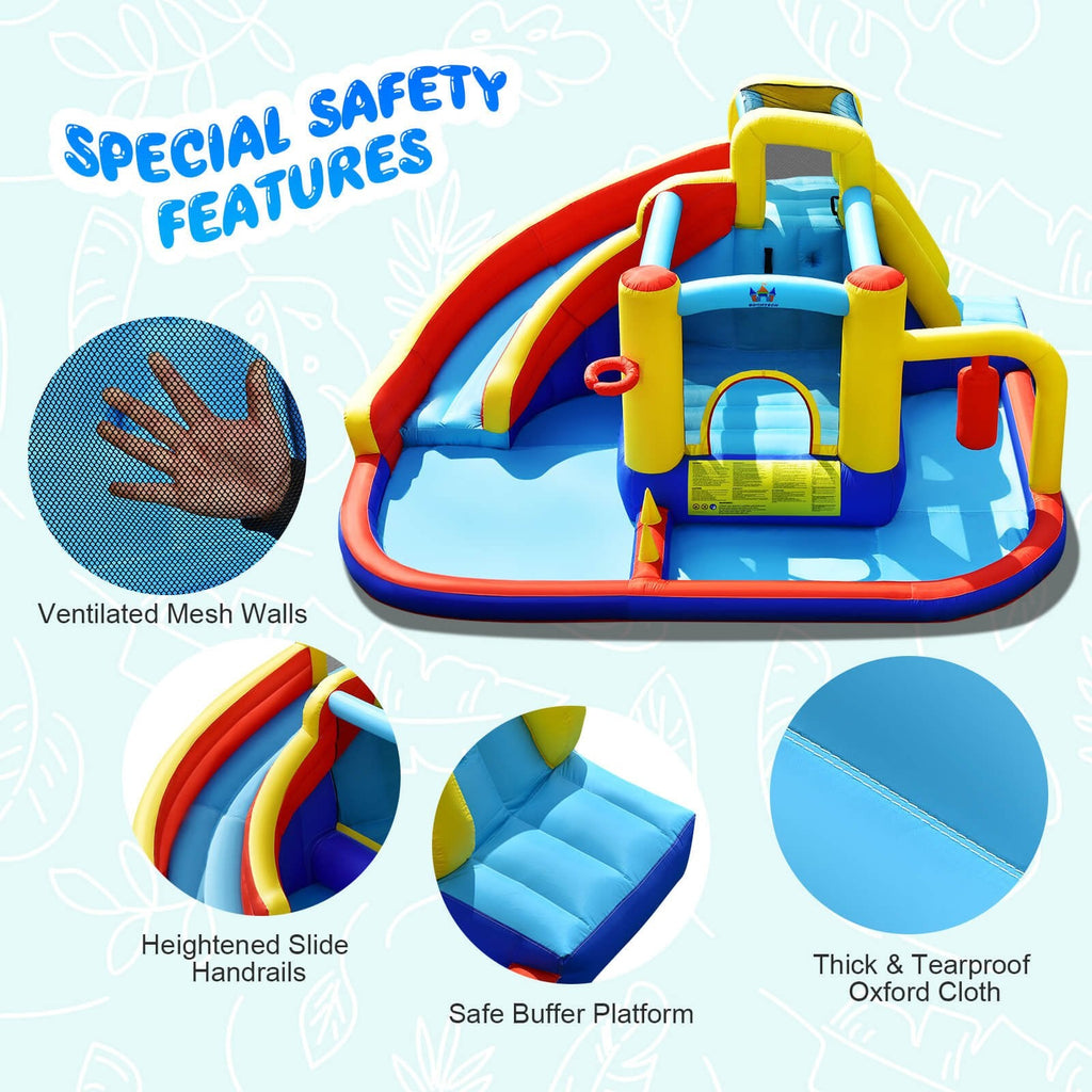 7-in-1 Inflatable Water Slide Park with Splash Pool and 735W Air Blower, Ages 3 to 12