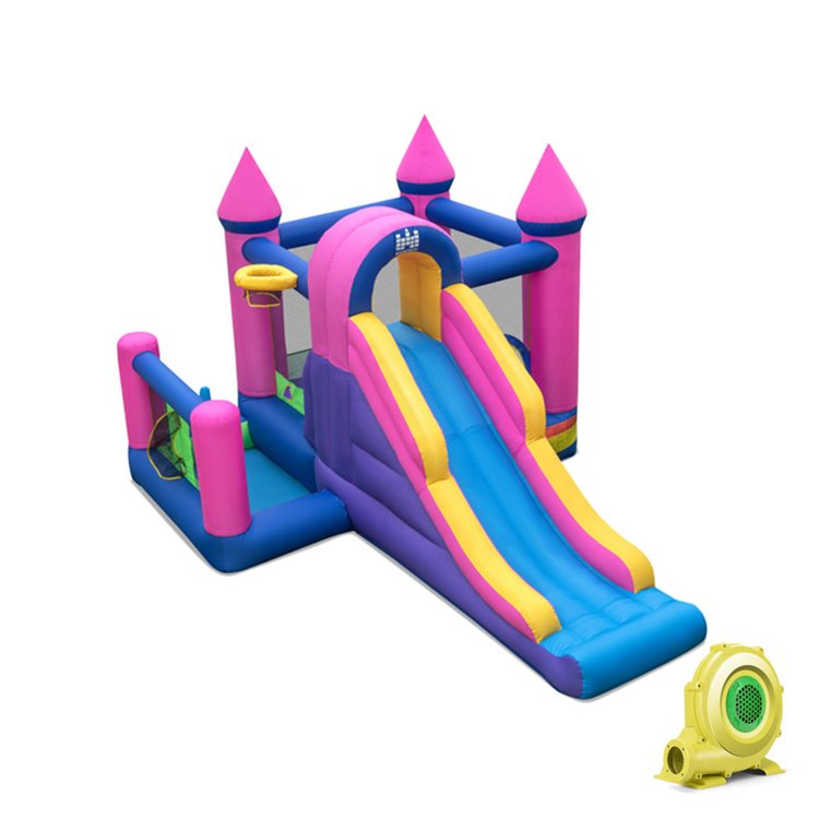 Château gonflable 7-en-1 pour enfants avec long toboggan et souffleur de 735W