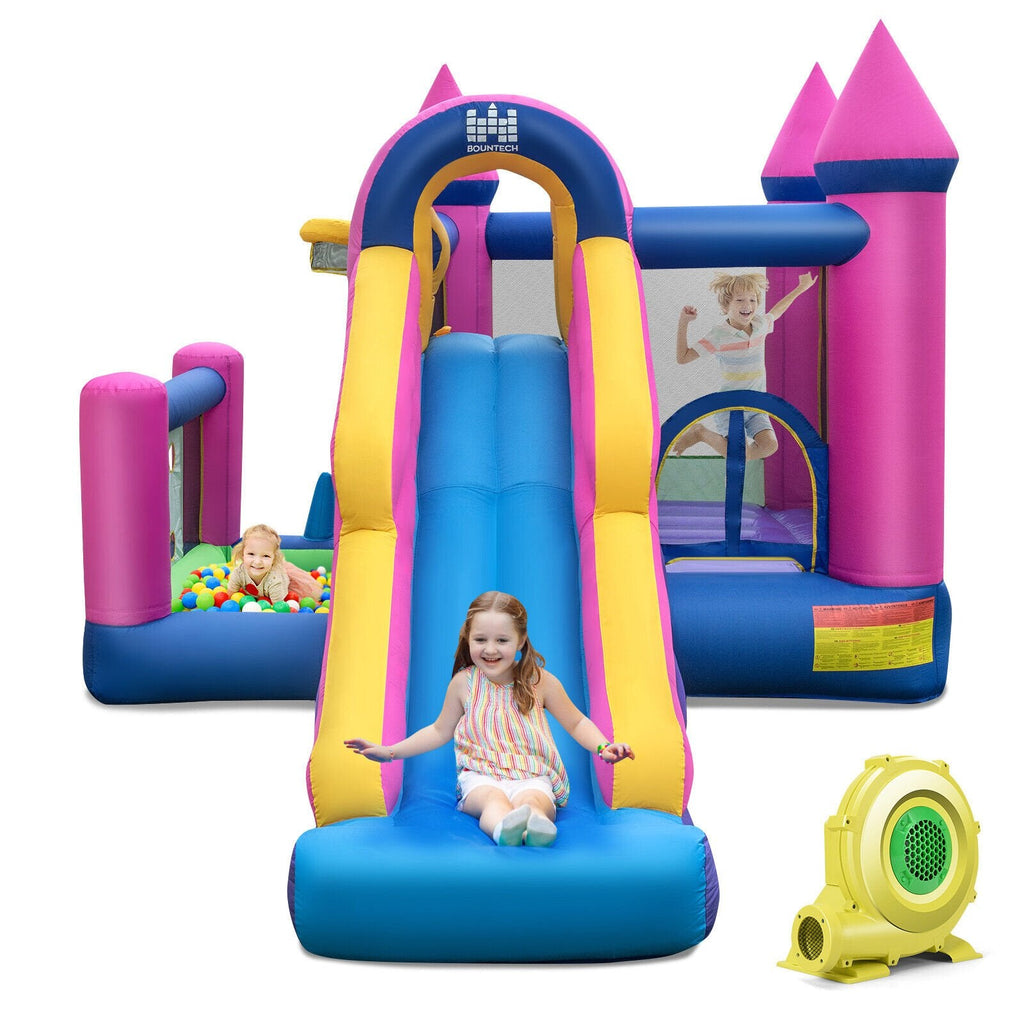 Château gonflable 7-en-1 pour enfants avec long toboggan et souffleur de 735W