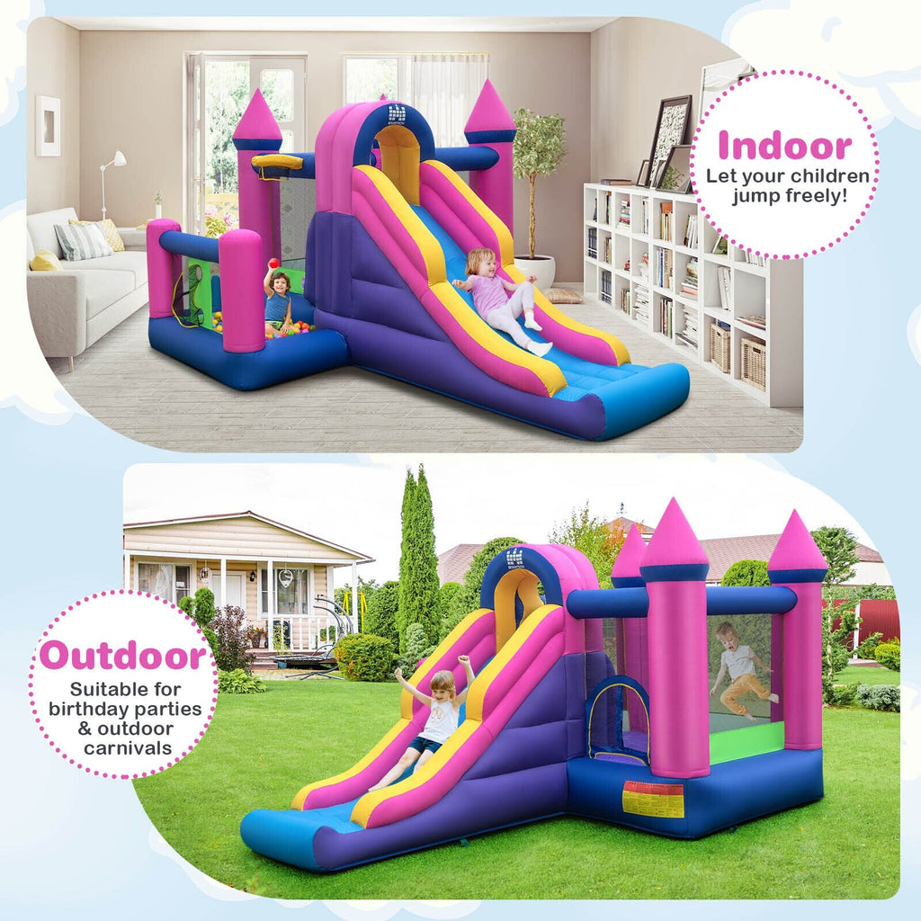 Château gonflable 7-en-1 pour enfants avec long toboggan et souffleur de 735W
