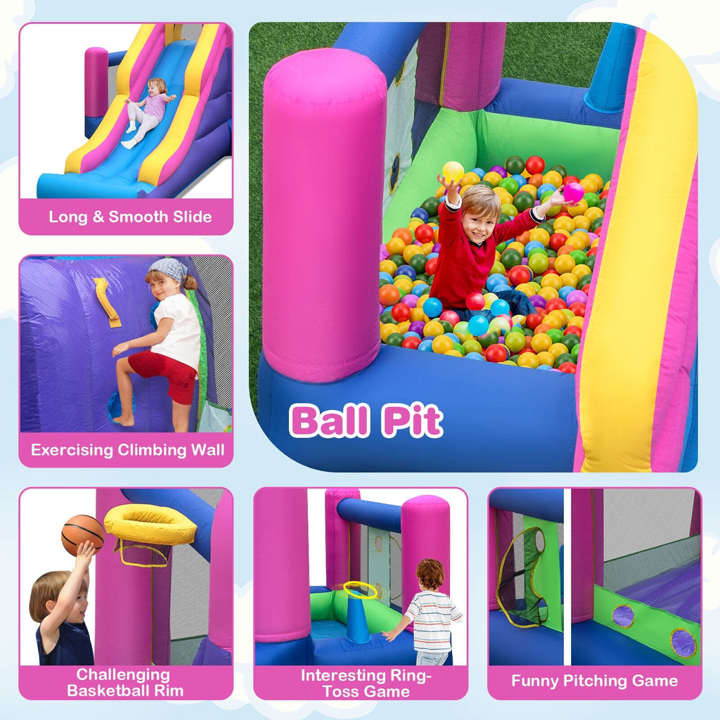 Château gonflable 7-en-1 pour enfants avec long toboggan et souffleur de 735W