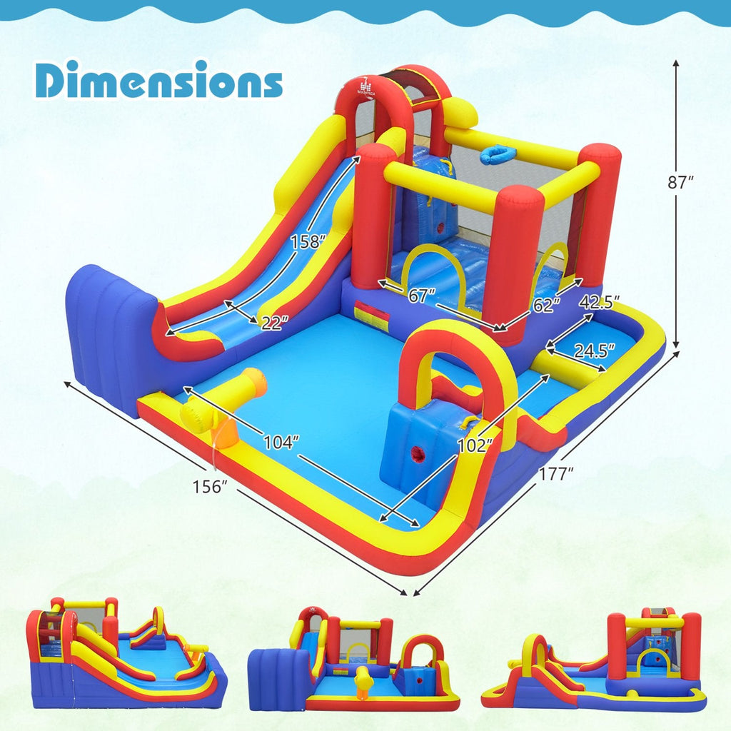 Aufblasbarer 7-in-1-Wasserpark mit Surf-Rutsche, Planschbecken und 750-W-Gebläse