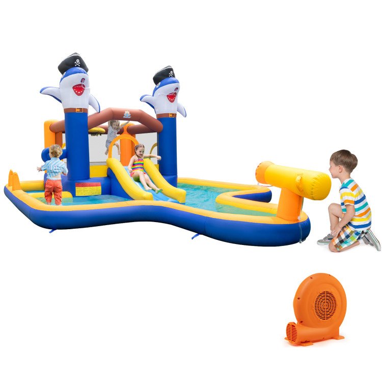 Parc aquatique 7-en-1 sur le thème des requins avec jeu de boxe, piscine à balles et souffleur inclus