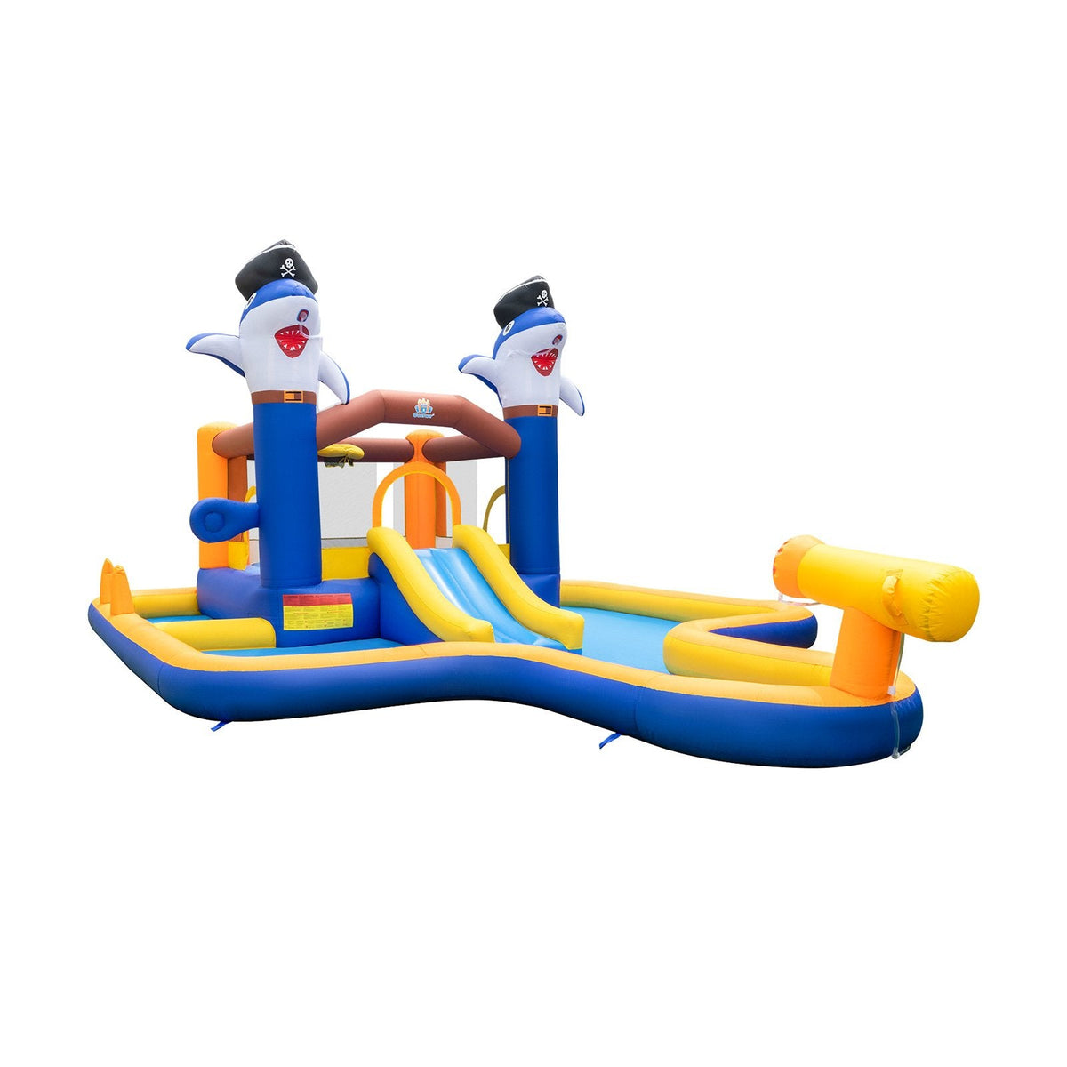 Parc aquatique 7-en-1 sur le thème des requins avec jeu de boxe, piscine à balles et souffleur inclus