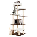 Arbre à chat en bois à sept niveaux de 71 pouces avec condo à deux entrées et brosse de toilettage