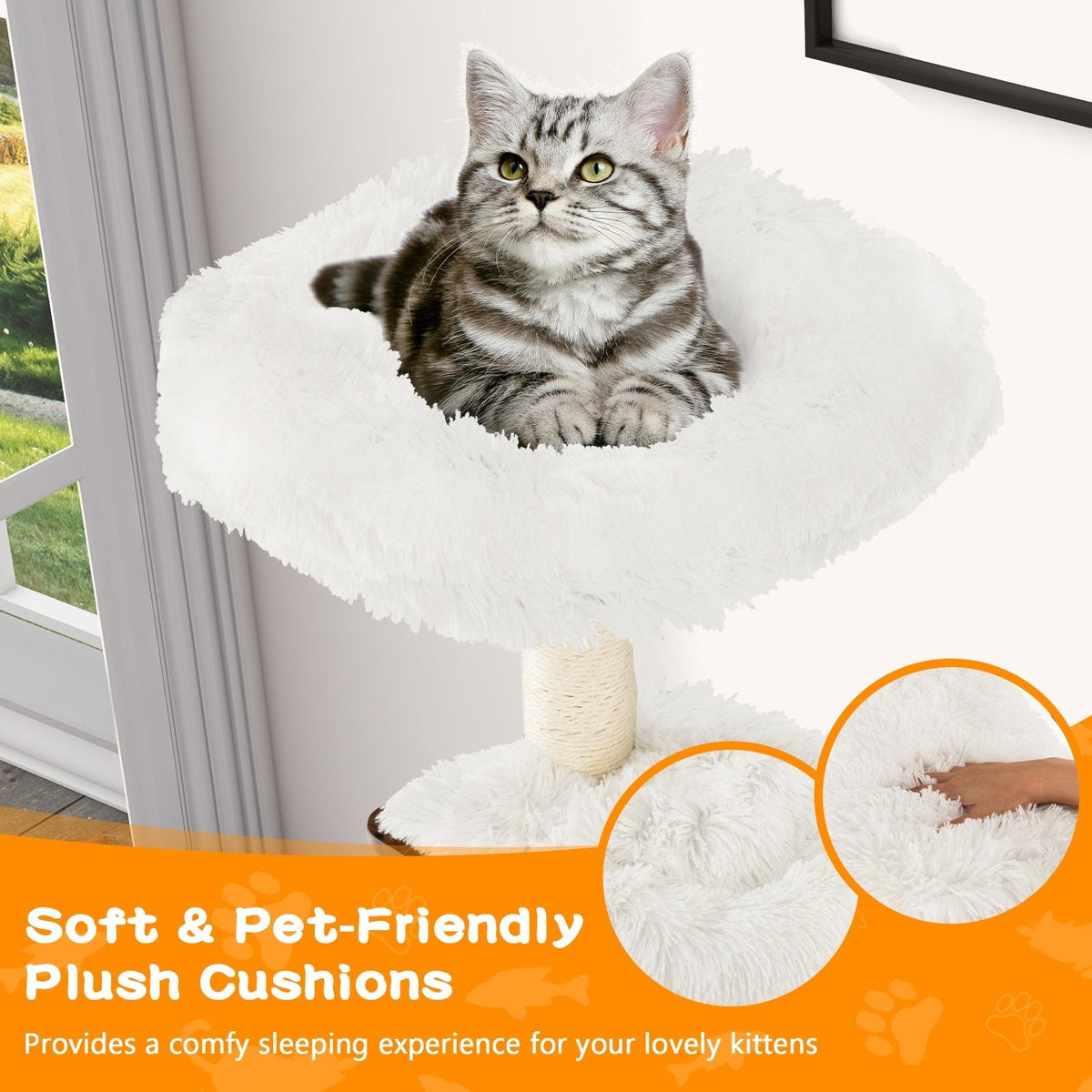 Arbre à chat en bois à sept niveaux de 71 pouces avec condo à deux entrées et brosse de toilettage