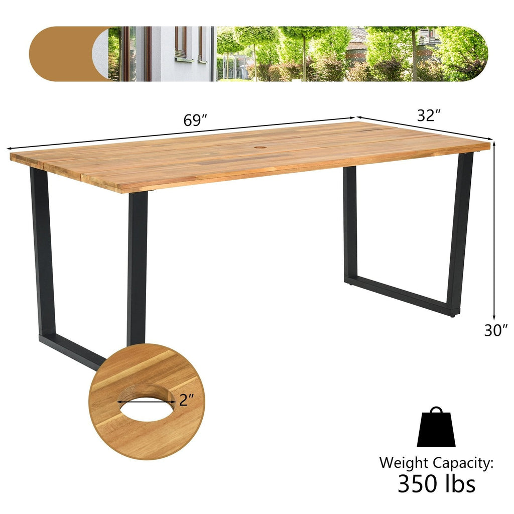 7-teilige Rattan-Essgruppe für 6 Personen, 175 cm breiter Tisch mit Akazienholzplatte und sechs Sesseln, bis zu 181 kg belastbar