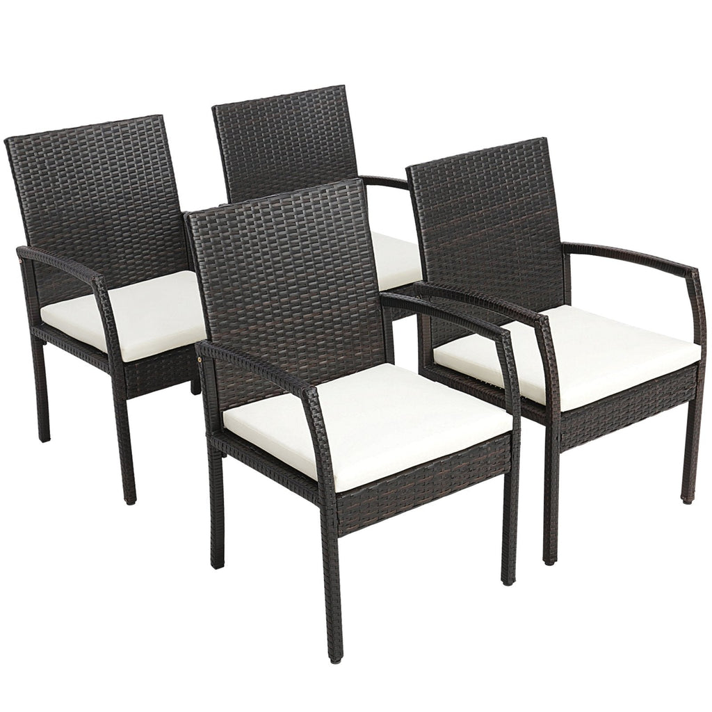 7-teilige Rattan-Essgruppe für 6 Personen, 175 cm breiter Tisch mit Akazienholzplatte und sechs Sesseln, bis zu 181 kg belastbar