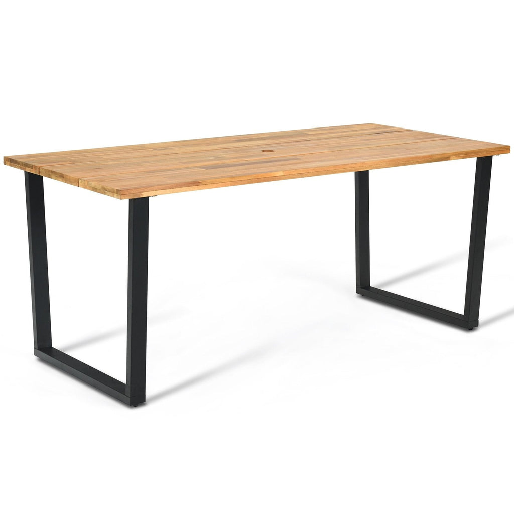 7-teilige Rattan-Essgruppe für 6 Personen, 175 cm breiter Tisch mit Akazienholzplatte und sechs Sesseln, bis zu 181 kg belastbar