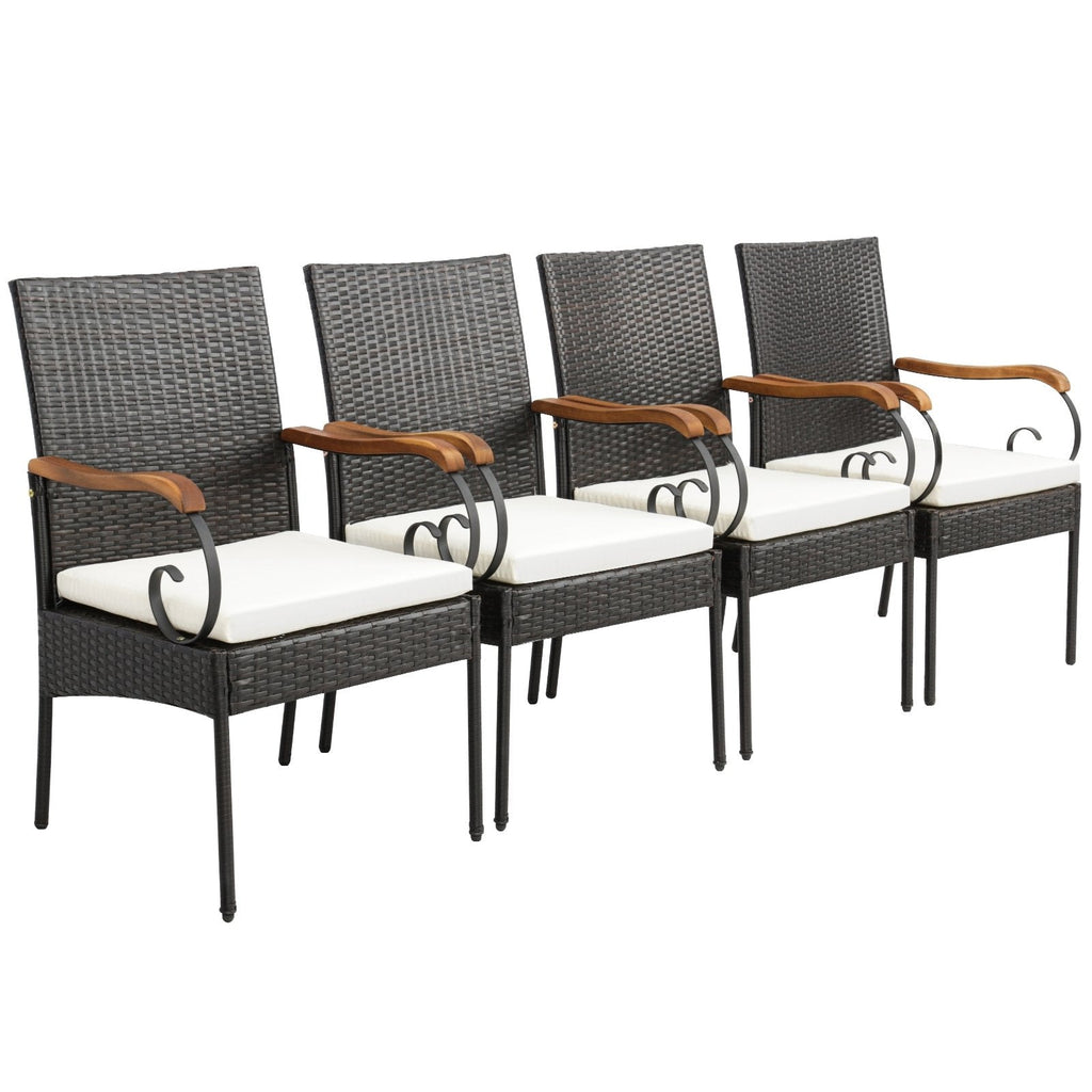 7-teilige Rattan-Essgruppe für 6 Personen, 175 cm breiter Tisch mit Akazienholzplatte und sechs Stühlen mit Armlehnen aus Akazienholz