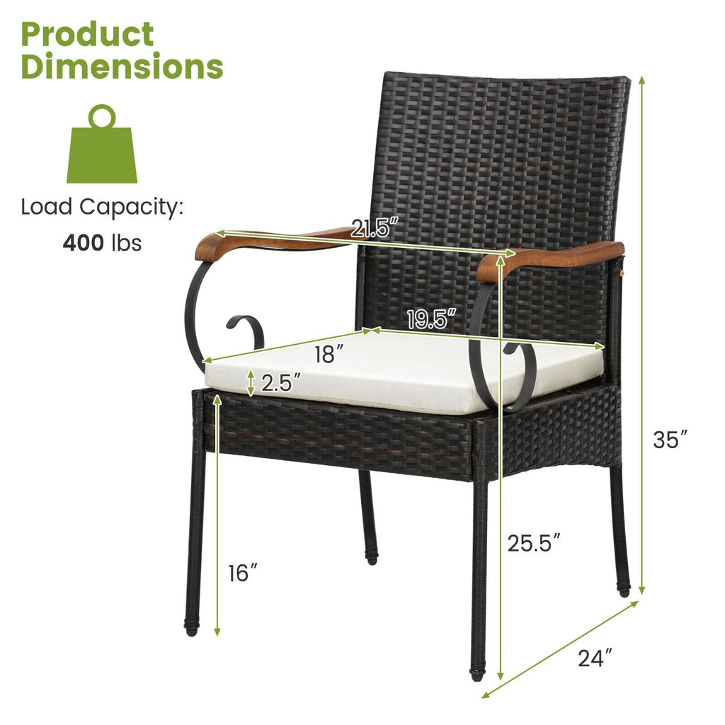 Juego de comedor de patio de mimbre de 7 piezas para 6 personas, mesa de acacia de 63 por 36 pulgadas y seis sillas con reposabrazos de acacia