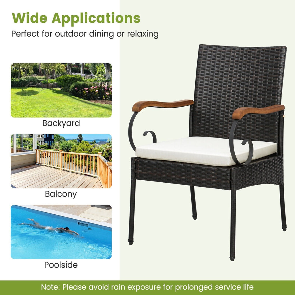 Juego de comedor de patio de mimbre de 7 piezas para 6 personas, mesa de acacia de 63 por 36 pulgadas y seis sillas con reposabrazos de acacia