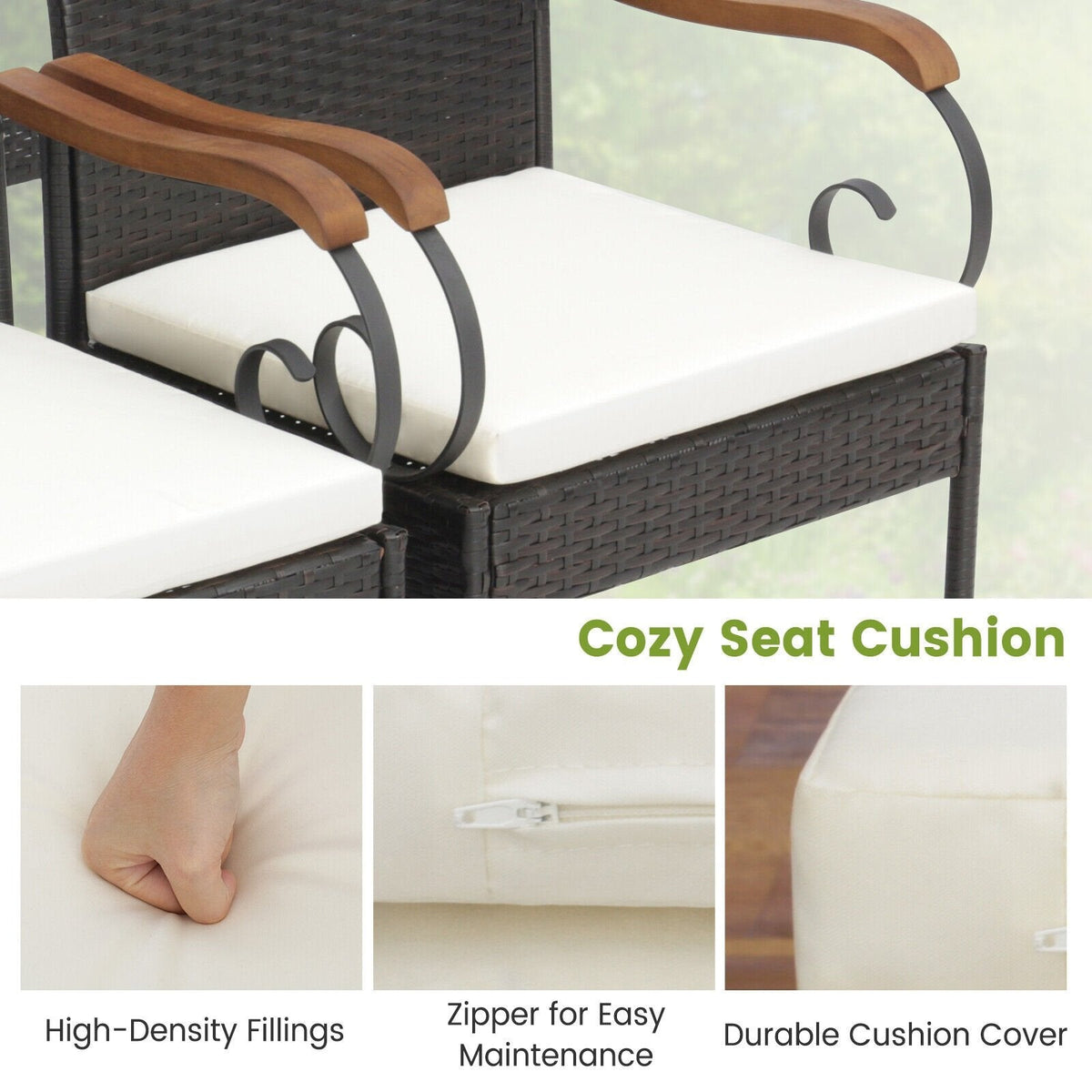 Juego de comedor de patio de mimbre de 7 piezas para 6 personas, mesa de acacia de 63 por 36 pulgadas y seis sillas con reposabrazos de acacia