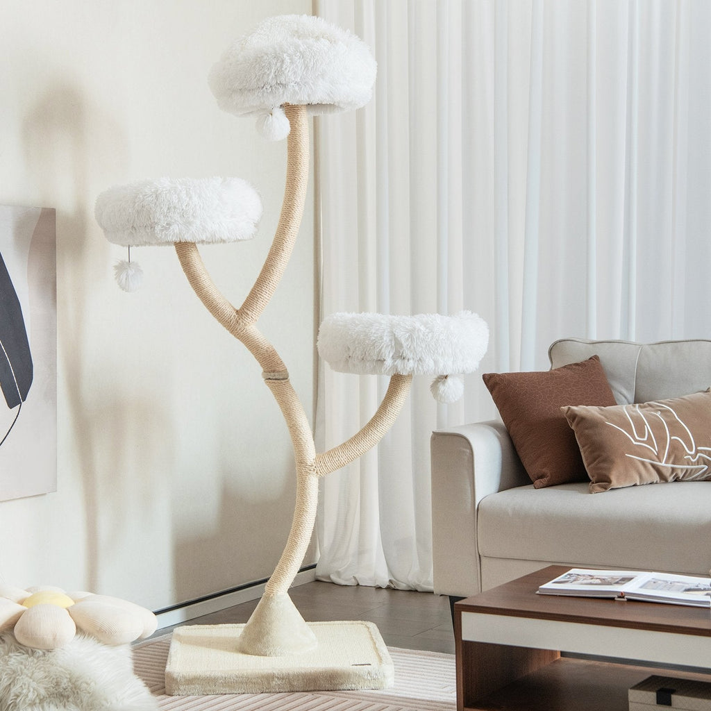 70 Inch Metal Framed Cat Tree with Three Cloud Perches and a Sisal Base Board