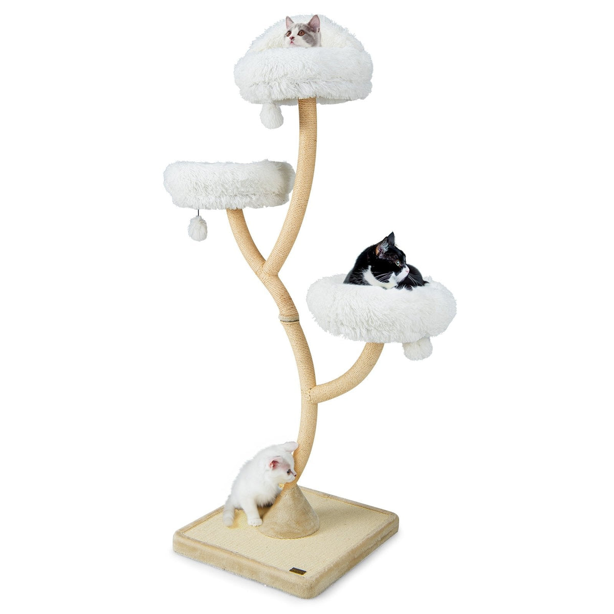 70 Inch Metal Framed Cat Tree with Three Cloud Perches and a Sisal Base Board