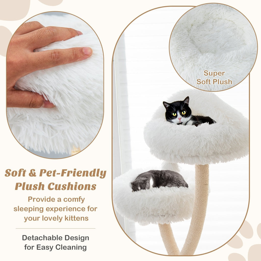 70 Inch Metal Framed Cat Tree with Three Cloud Perches and a Sisal Base Board