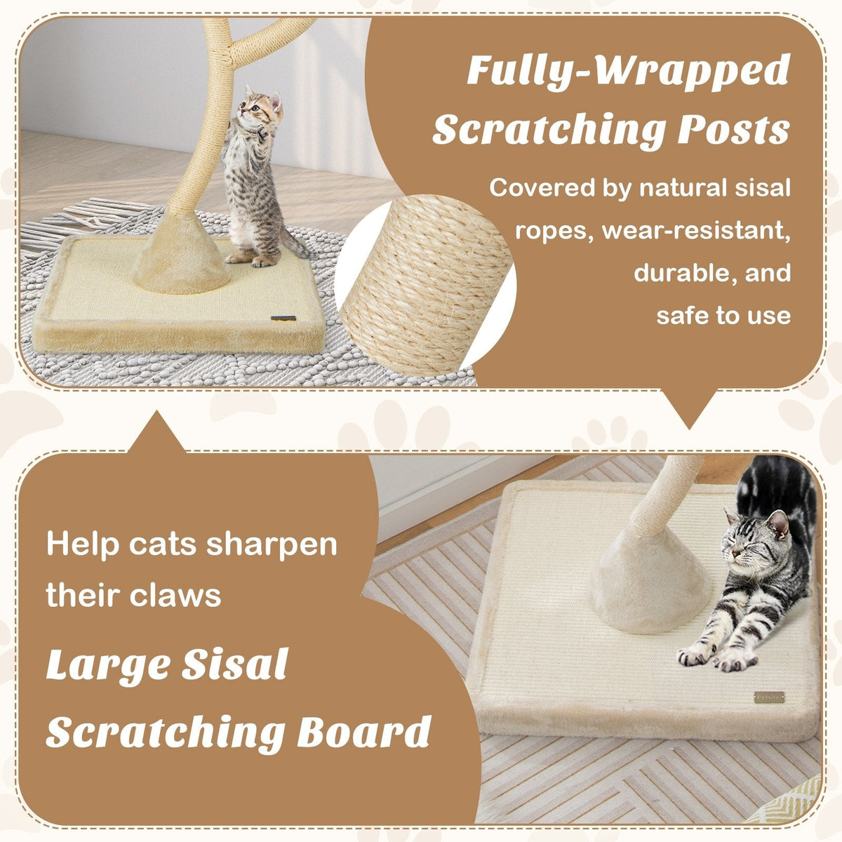 70 Inch Metal Framed Cat Tree with Three Cloud Perches and a Sisal Base Board
