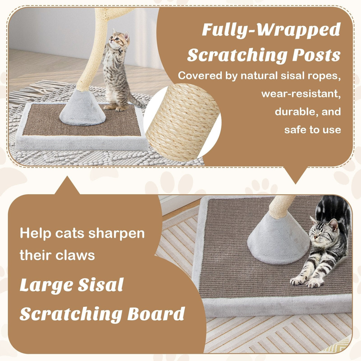 70 Inch Grey Cat Tree on a Curved Metal Frame with Three Round Perches