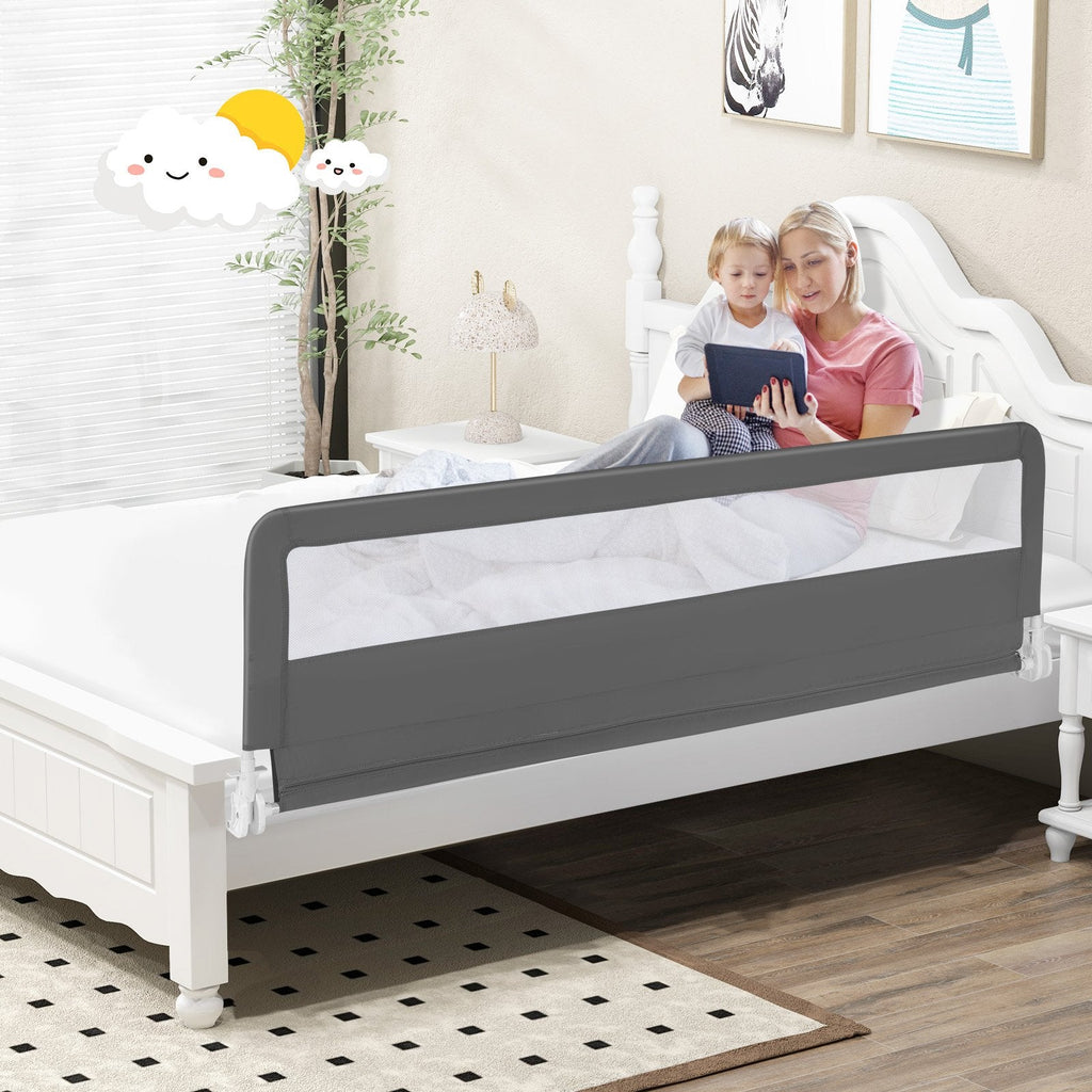 Barrière de lit basculante extra-longue de 71 pouces avec sangles de sécurité - Grise