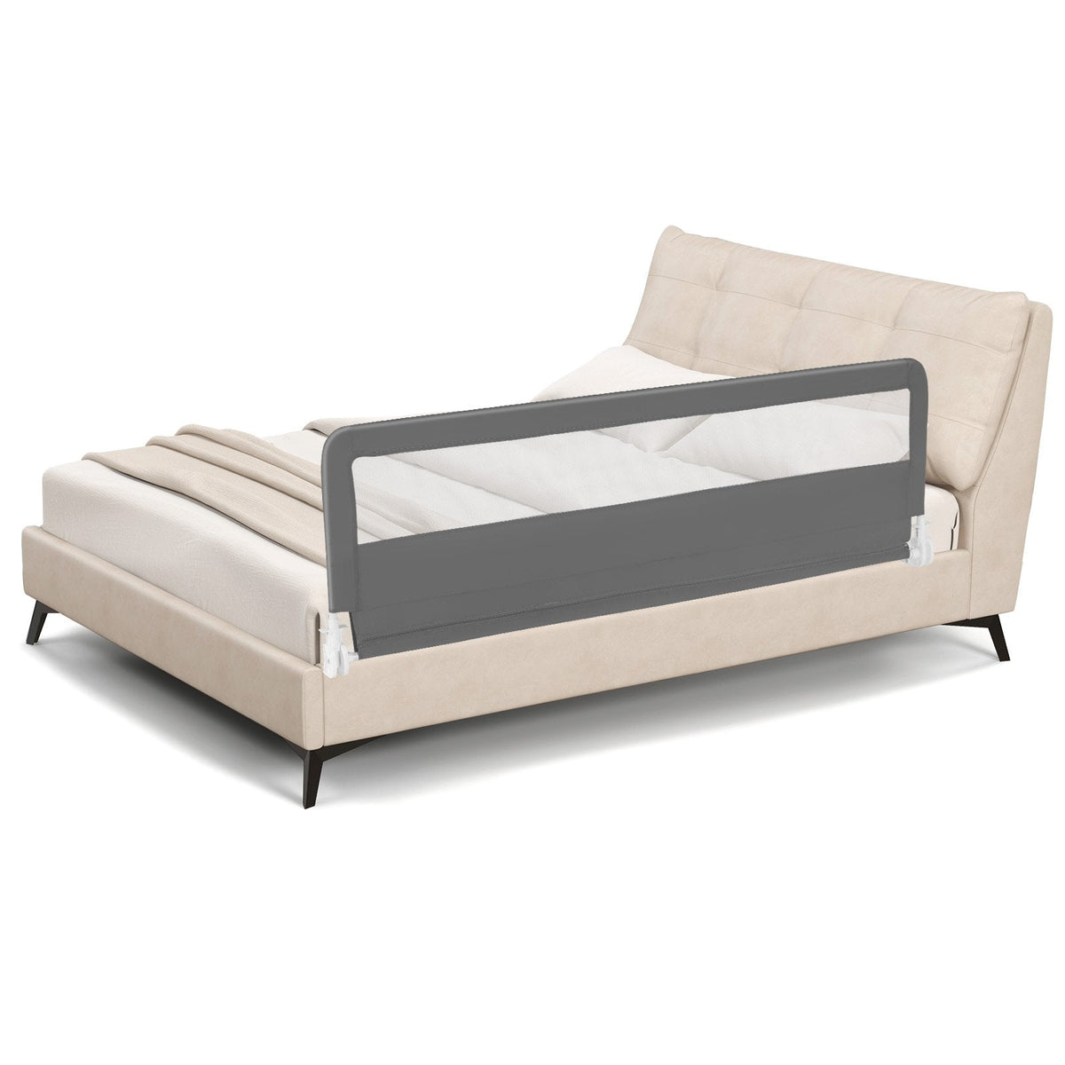 Barrière de lit basculante extra-longue de 71 pouces avec sangles de sécurité - Grise