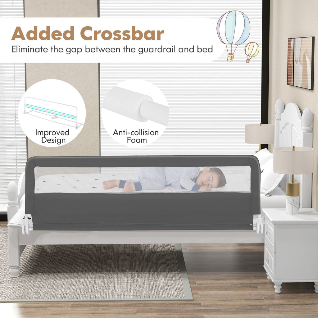 Barrière de lit basculante extra-longue de 71 pouces avec sangles de sécurité - Grise
