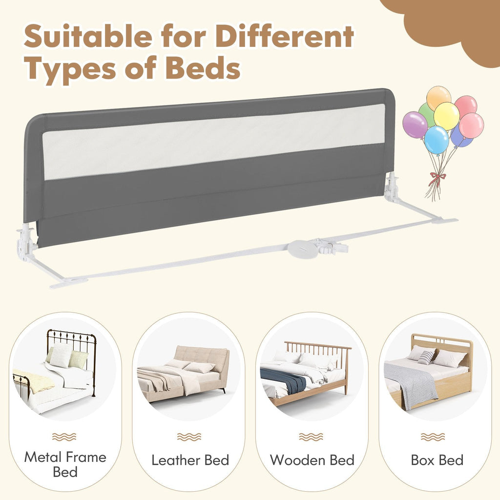 Barrière de lit basculante extra-longue de 71 pouces avec sangles de sécurité - Grise