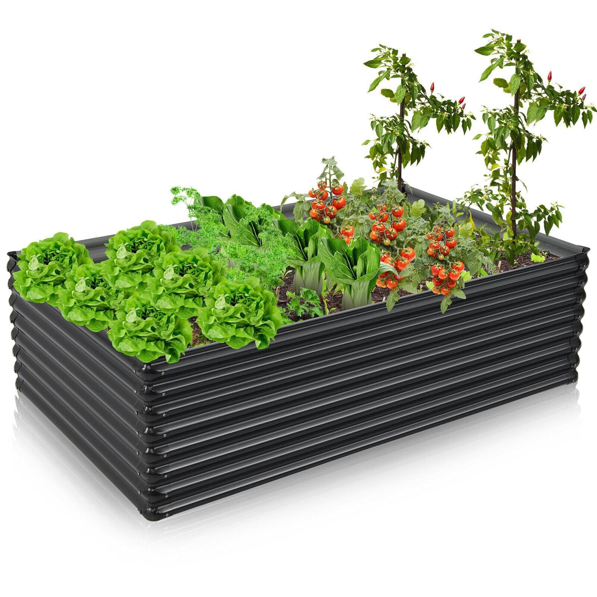 Carré potager surélevé en métal galvanisé de 71 pouces, gris foncé, jardinière à fond ouvert de 36 pi³