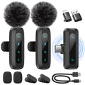 Wireless Lavalier Microphone for iPhone, iPad, Android Phone，2-Pack Mini Microphone with Noise Reduction, Auto Pairing and Mute & Reverb for Vlogging, Video Recording, TikTok, YouTube - Plug & Play 🍁 All In One Marketplace Canada
