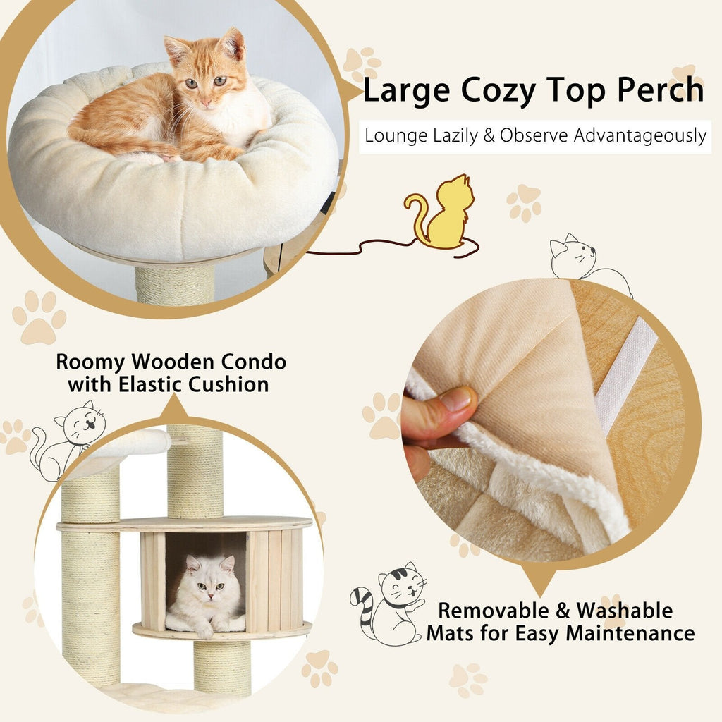 木製キャットハウス、2つのハンモック、6インチポール付き77.5インチキャットツリー